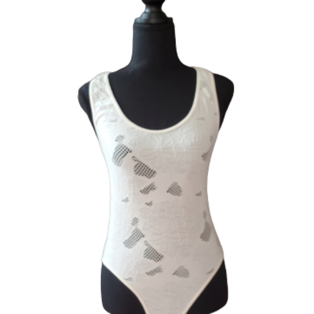 NWT FOREVER XXI SHEER LACE WHITE BODYSUIT ( SIZE M/L)